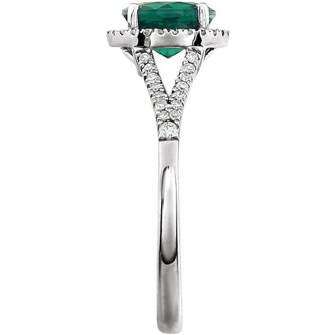 14k White Gold Lab Created Emerald & 1/6 CTW Diamond Ring, Size 7