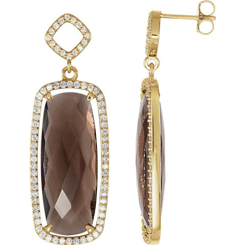 14k Yellow Gold Smoky Quartz & 3/4 CTW Diamond Earrings