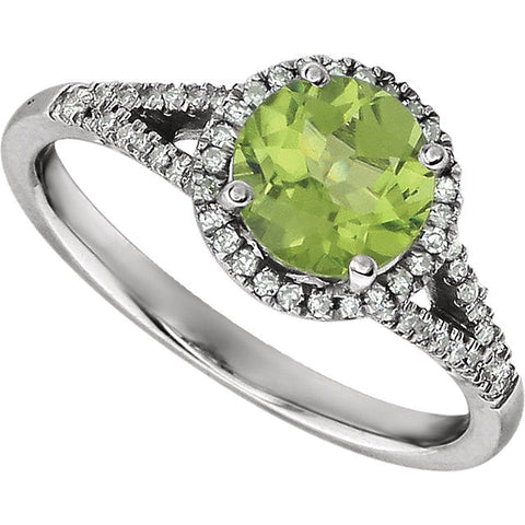 14k White Gold Peridot & 1/5 CTW Diamond Ring, Size 7