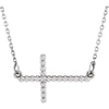 14k White Gold 12.05x19.5mm Sideways Beaded Cross 16.5" Necklace