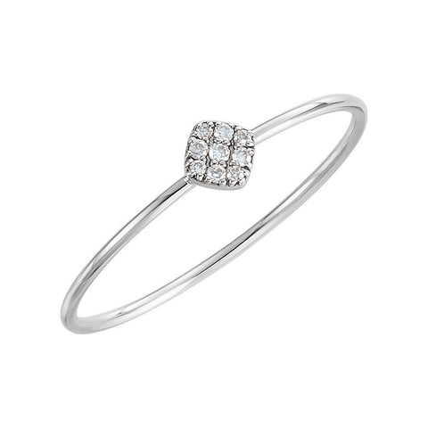 14k White Gold 1/8 CTW Diamond Petite Square Ring, Size 7