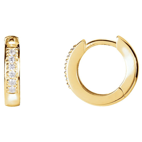 14k Yellow Gold 1/10 CTW Diamond Hoop Earrings