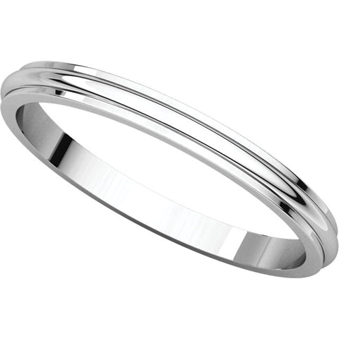 14k White Gold 2mm Half Round Edge Band, Size 5.5