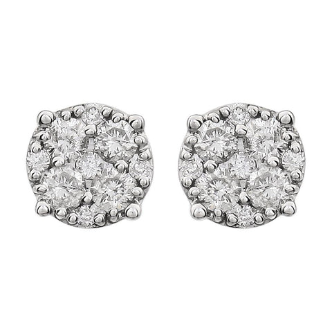 14k White Gold 3/8 CTW Diamond Cluster Friction Post Earrings