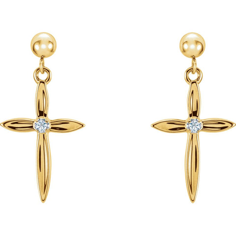 14K Yellow & White .04 CTW Diamond Cross Earrings