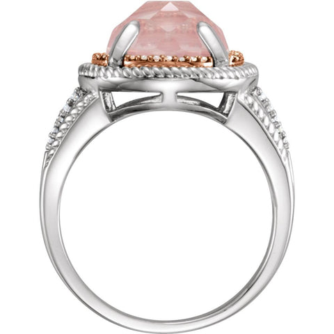 Sterling Silver Rose Gold Plated Rose Quartz & 1/8 CTW Diamond Ring, Size 7