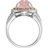 Sterling Silver Rose Gold Plated Rose Quartz & 1/8 CTW Diamond Ring, Size 7