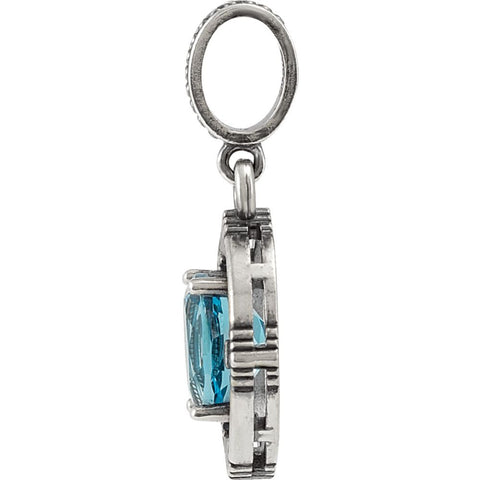 Sterling Silver Swiss Blue Topaz Victorian Style Pendant