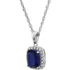 14k White Gold Created Blue Sapphire & .05 CTW Diamond Necklace