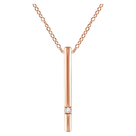 14k Rose Gold .015 CT Diamond Bar 16-18" Necklace