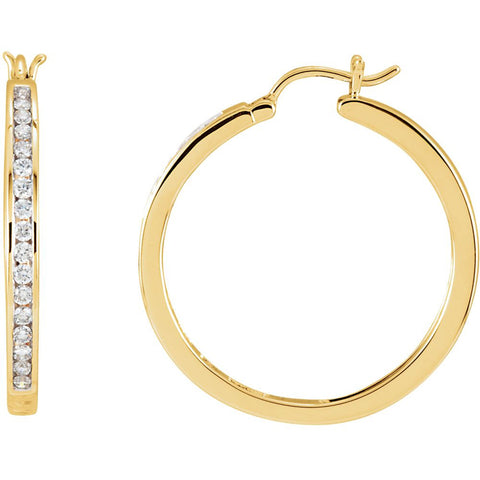 Pair of 1/2 CTTW Channel Set Diamond Hoop Earrings in 14k Yellow Gold