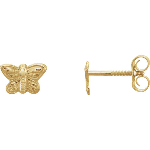 14k Yellow Gold 5x7mm Youth Butterfly Earrings