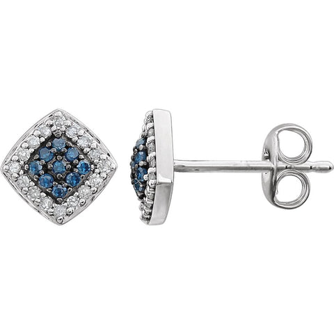 14k White Gold 1/5 CTW Blue & White Diamond Cluster Earrings