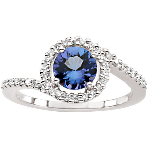 14k White Gold Tanzanite & Diamond Accented Ring, Size 7