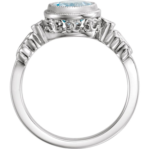 14k White Gold Aquamarine & .02 CTW Diamond Ring, Size 7