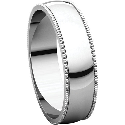 14k White Gold 5mm Light Milgrain Band, Size 10.5