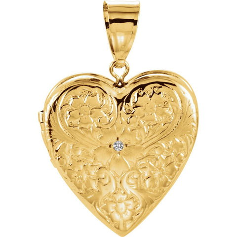 14k Yellow Gold .01 CTW Diamond Floral-Inspired Heart Locket