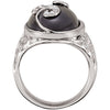 Sterling Silver Onyx & Diamond Accented Scroll Design Ring, Size 7