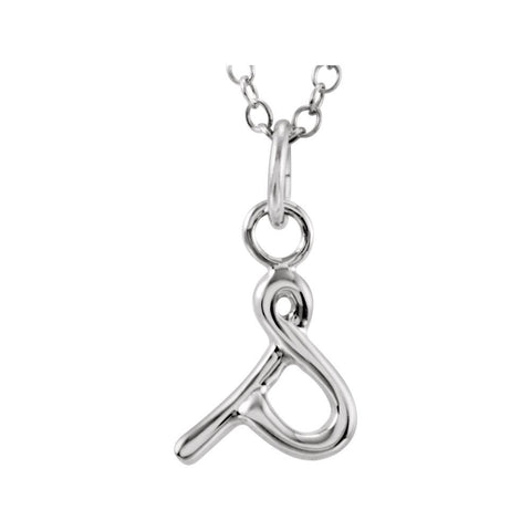 14k White Gold Letter "S" Lowercase Script Initial Necklace
