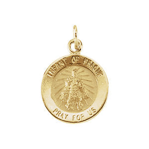 14k Yellow Gold 12mm Round Infant of Prague Medal