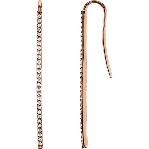 14k Rose Gold 1/4 CTW Diamond Vertical Bar Earrings