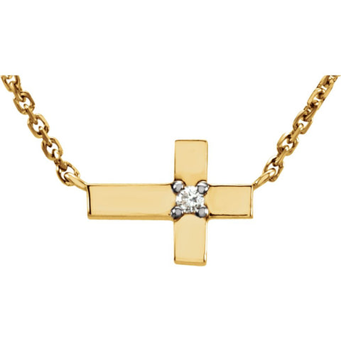 14k Yellow Gold .01 CTW Diamond Cross 18" Necklace