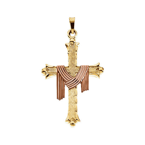 14k Yellow Gold & Rose 25.5x18mm Cross Pendant with Robe