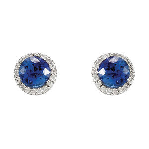 14K X1 White Gold Blue Sapphire & 1/6 CTW Diamond Earrings
