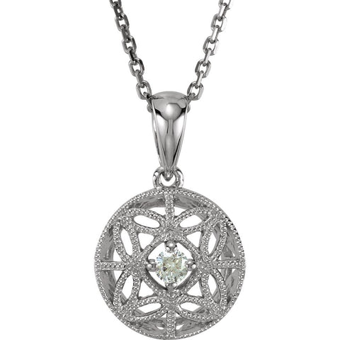 14k White Gold 1/10 CTW Diamond Filigree 18" Necklace