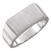 09.00X15.00 mm Men's Signet Ring with Brush Finished Top in 14k White Gold ( Size 10 )