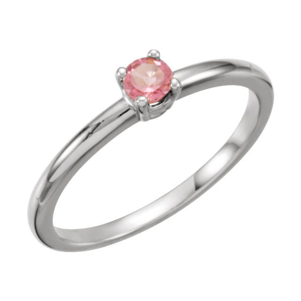 Sterling Silver Imitation Pink Tourmaline "October" Youth Birthstone Ring, Size 3