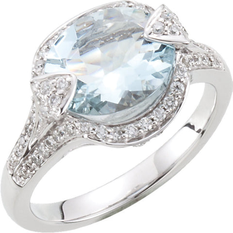 14k White Gold Aquamarine & Diamond Accented Ring, Size 8