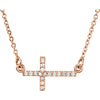 14k Rose Gold 0.08 ctw. Diamond Sideways Cross 16-18-inch Necklace