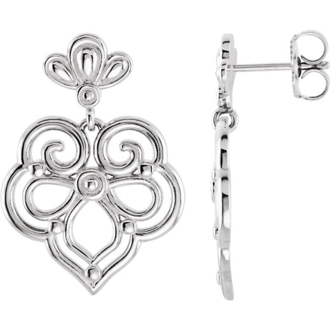 14k White Gold 24.5x17.25mm Decorative Dangle Earring