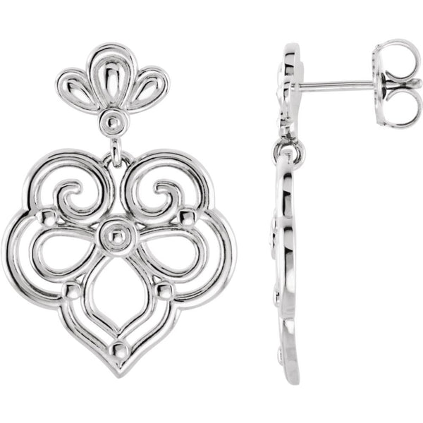 Sterling Silver 24.5x17.25mm Decorative Dangle Earrings