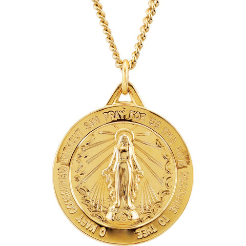 24K Gold Plated 25mm Round Miraculous Medal 24" Necklace