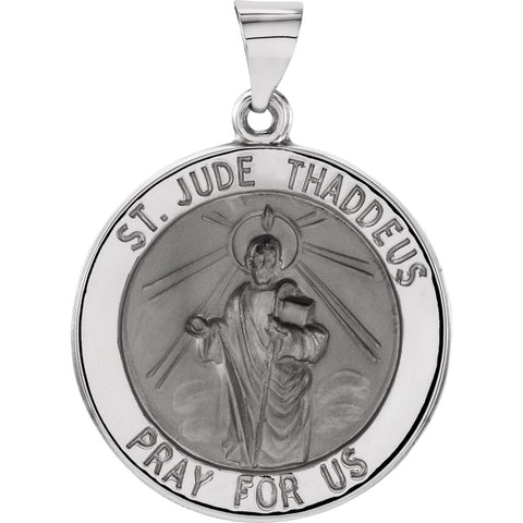 14k White Gold 22mm Hollow Round St. Jude Medal
