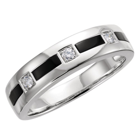 14k White Gold Onyx & 1/6 CTW Diamond Ring Size 11