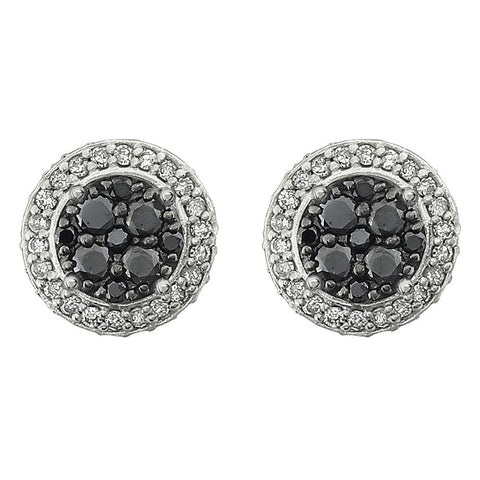 14k White Gold 1/2 CTW Diamond Black & White Halo-Style Earrings