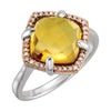 Sterling Silver Rose Gold Plated Citrine & 1/8 ctw. Diamond Ring, Size 7