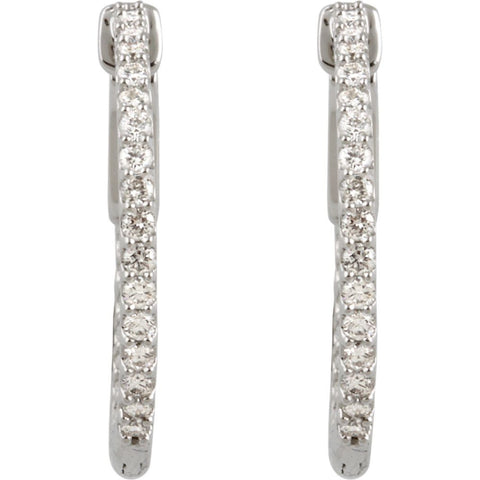 14k White Gold 3/4 CTW Diamond Inside/Outside Hoop Earrings