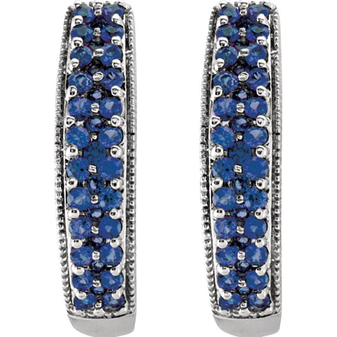 14k White Gold Blue Sapphire Hoop Earrings