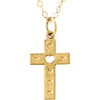 Kid's Heart Cross 15-inch Necklace in 14k Yellow Gold