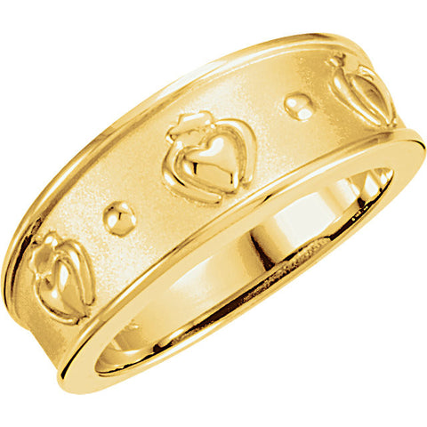 14k Yellow Gold 8mm Ladies Claddagh Band, Size 7