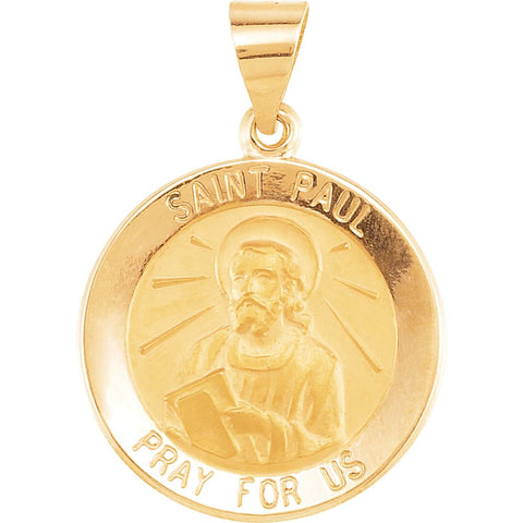 14k Yellow Gold 18.5mm Round Hollow St. Paul Medal
