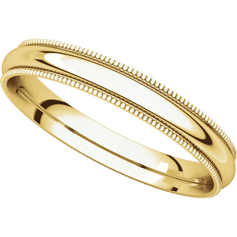 14k Yellow Gold 3mm Milgrain Comfort Fit Band, Size 11