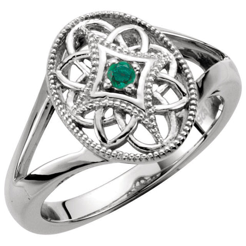 Sterling Silver 2mm Round Emerald Ring Size 5