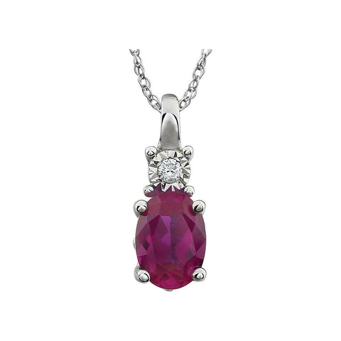 14k White Gold Created Ruby & .02 CTW 18" Necklace