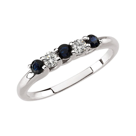 14k White Gold Sapphire & 1/6 CTW Diamond Band, Size 7