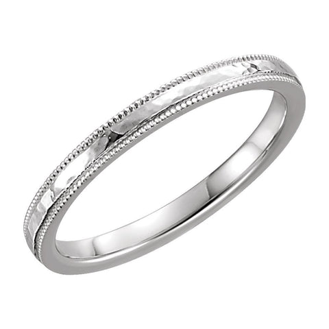 14k White Gold 2mm Flat Comfort Fit Milgrain Hammer Finish Band Size 5